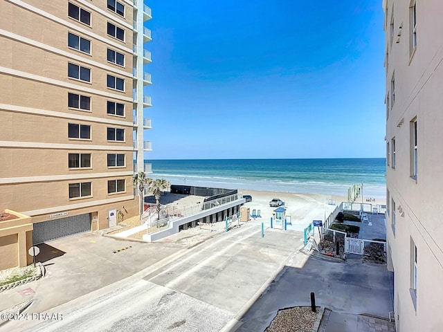 view of water feature with a beach view