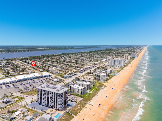 aerial view featuring a beach view and a water view