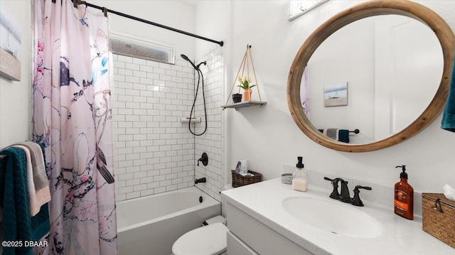 full bathroom featuring vanity, toilet, and shower / bath combo with shower curtain