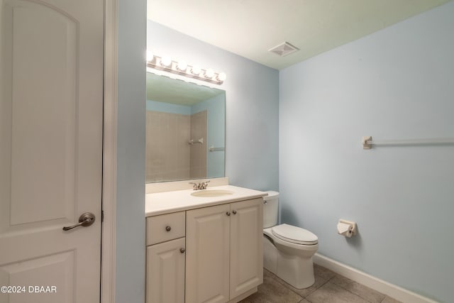 bathroom featuring vanity, tile patterned floors, and toilet