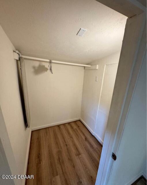 walk in closet featuring vaulted ceiling and wood finished floors