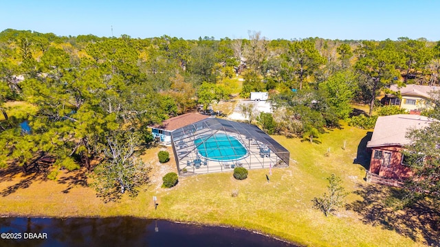 bird's eye view featuring a water view