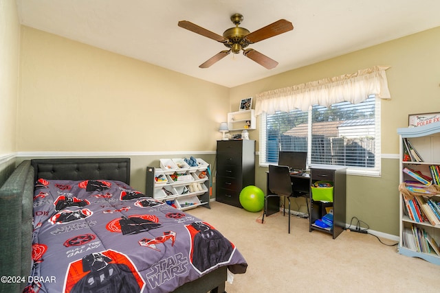 bedroom with carpet flooring and ceiling fan