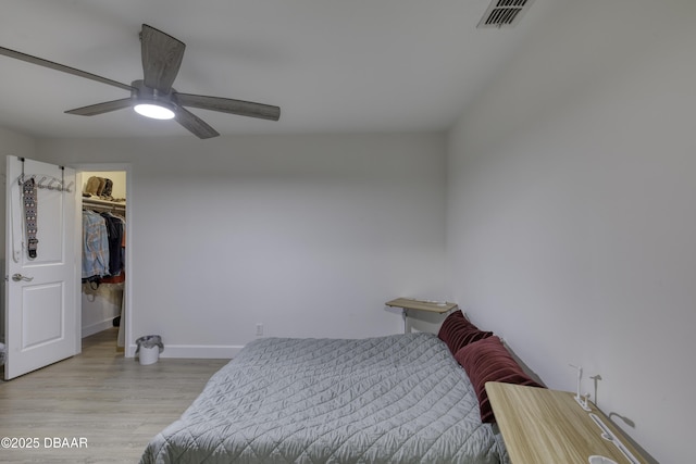1970 Red Cedar Cir S, Daytona, FL 32119 - bedroom featuring ceiling fan, light wood finished floors, baseboards, a spacious closet, and visible vents