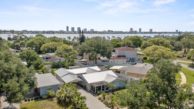 aerial view with a water view