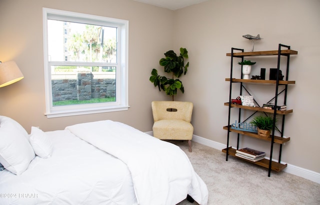 bedroom with carpet flooring and baseboards