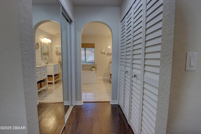 hall featuring dark hardwood / wood-style floors