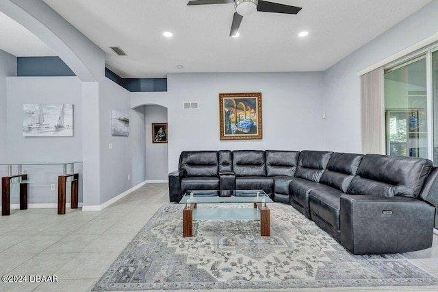 living room with ceiling fan