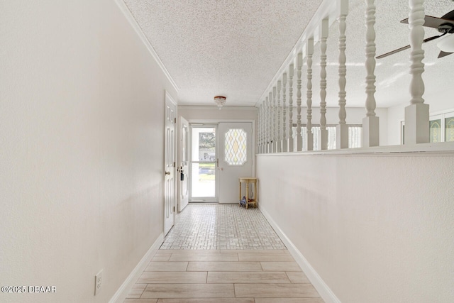 3630 Scott St, Port Orange, FL 32129 - hallway with ornamental molding and a textured ceiling