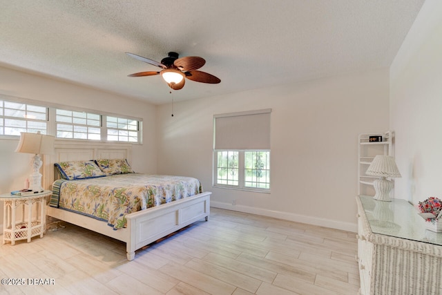 3630 Scott St, Port Orange, FL 32129 - bedroom with multiple windows, a textured ceiling, light wood-type flooring, and a ceiling fan