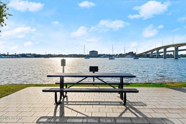 view of community featuring a water view