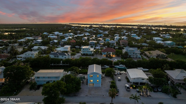 view of aerial view at dusk