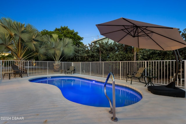 view of swimming pool featuring a patio area