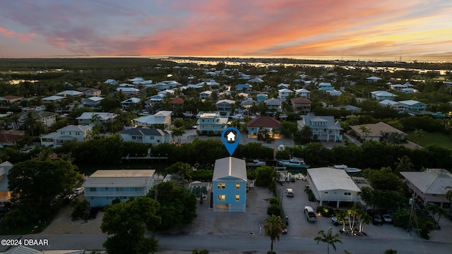 view of aerial view at dusk