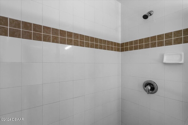 interior details with a tile shower