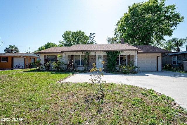 1412 Sunland Rd, Daytona Beach, FL 32114 - single story home with an attached garage, a chimney, concrete driveway, and a front lawn
