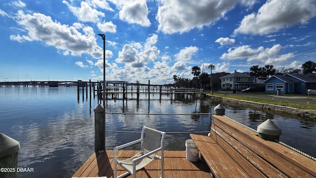 dock area with a water view