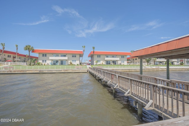 dock area featuring a water view