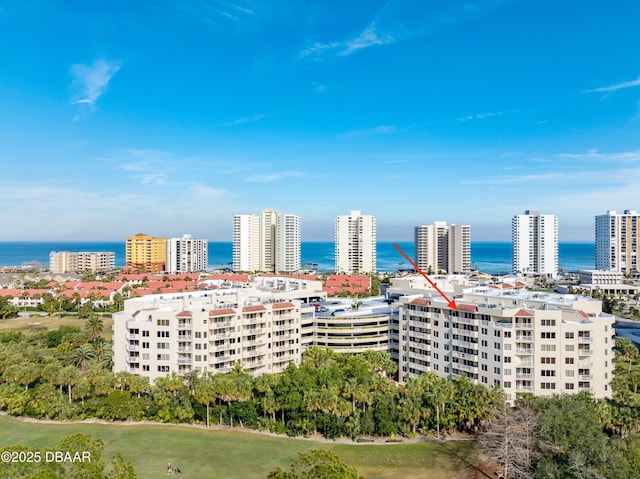 bird's eye view featuring a water view