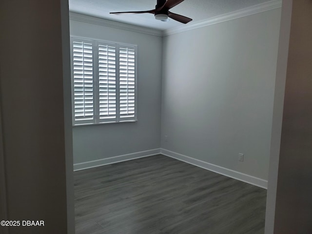 580 Barefoot Life Ln, Daytona Beach, FL 32124 - empty room featuring ornamental molding, dark wood finished floors, ceiling fan, and baseboards
