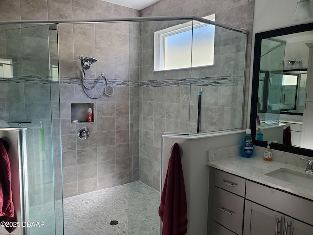 580 Barefoot Life Ln, Daytona Beach, FL 32124 - bathroom with a stall shower and vanity