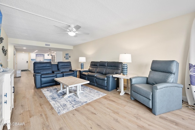 3807 S Atlantic Ave Unit 203, Daytona Beach, FL 32118 - living area with ceiling fan, light wood-type flooring, and a textured ceiling