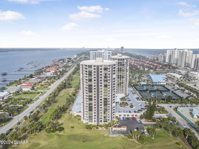 aerial view with a water view