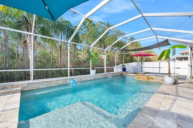 view of pool featuring a patio, a lanai, and a fenced in pool