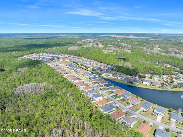 birds eye view of property with a residential view and a water view