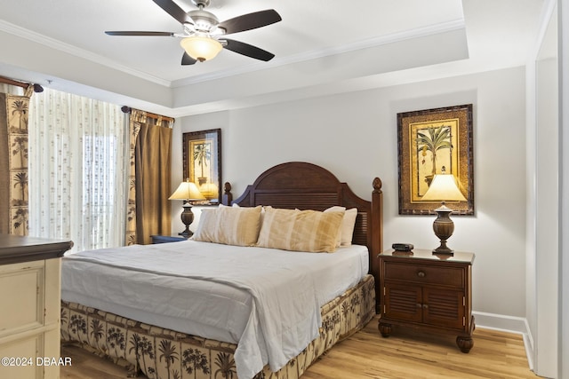 200 Ocean Crest Dr Unit 705, Palm Coast, FL 32137 - bedroom with light wood-type flooring, ornamental molding, and ceiling fan