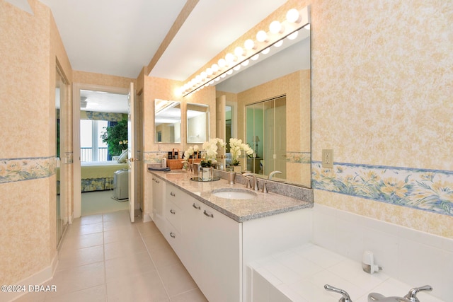 bathroom with vanity and tile patterned floors