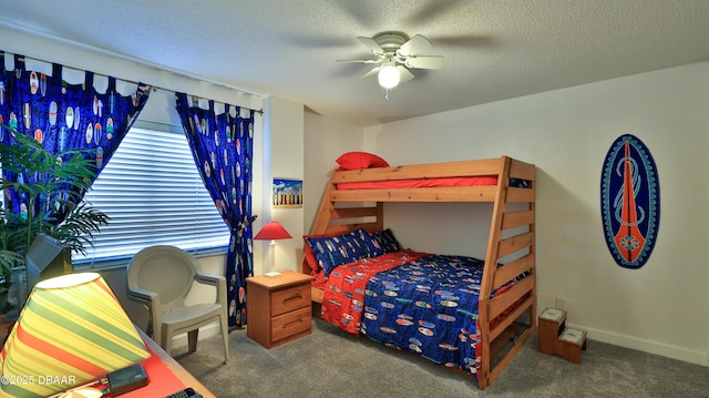 4139 S Atlantic Ave Unit B204, New Smyrna Beach, FL 32169 - bedroom featuring carpet floors, a ceiling fan, and a textured ceiling
