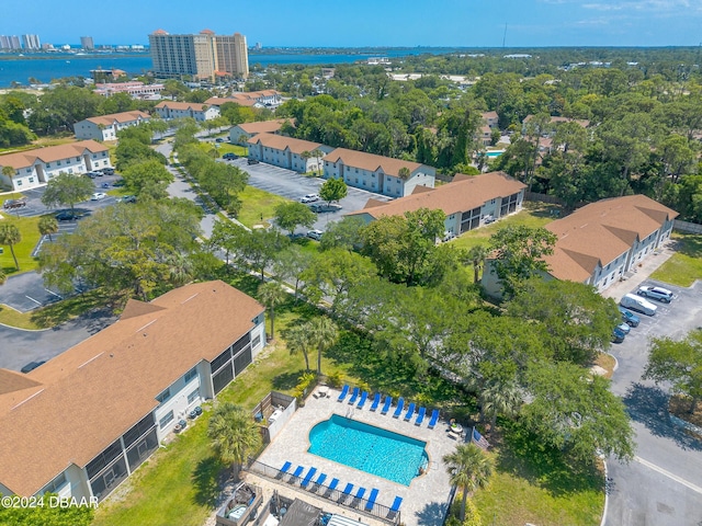 415 Banana Cay Dr Unit F, South Daytona, FL 32119 - aerial view of property and surrounding area with a pool