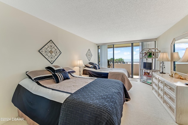 901 S Atlantic Ave Unit 102, Ormond Beach, FL 32176 - bedroom with access to exterior, multiple windows, light carpet, and a textured ceiling