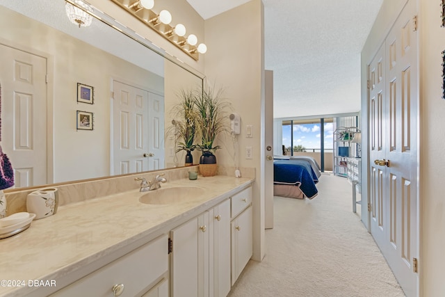 bathroom with vanity and a textured ceiling