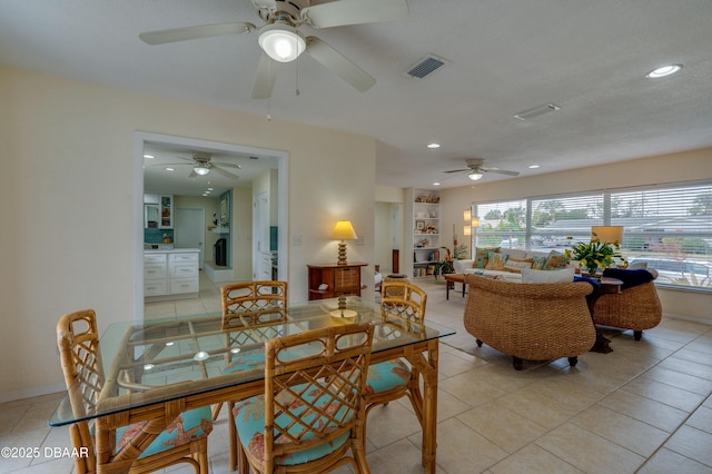 dining area with recessed lighting, visible vents, baseboards, and light tile patterned floors