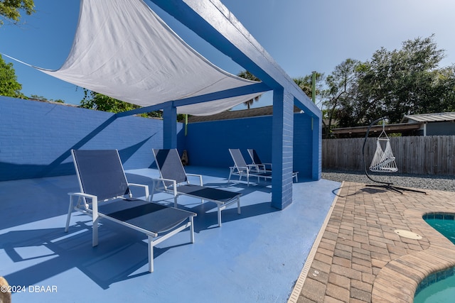 view of patio with a fenced in pool