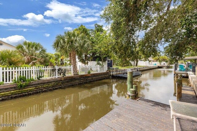 view of dock with a water view