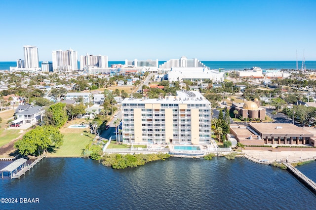 aerial view with a water view