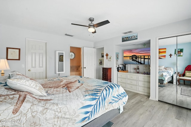 453 Palm Ave, Ormond Beach, FL 32174 - bedroom with light wood-style flooring and a ceiling fan