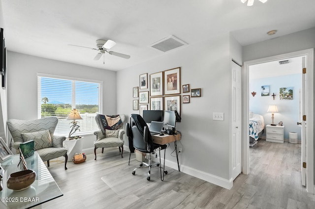 453 Palm Ave, Ormond Beach, FL 32174 - home office featuring light wood-type flooring and ceiling fan