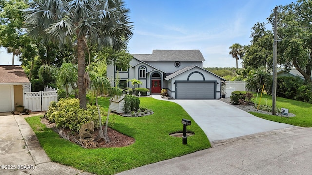453 Palm Ave, Ormond Beach, FL 32174 - view of front of house with stucco siding, concrete driveway, an attached garage, and roof with shingles