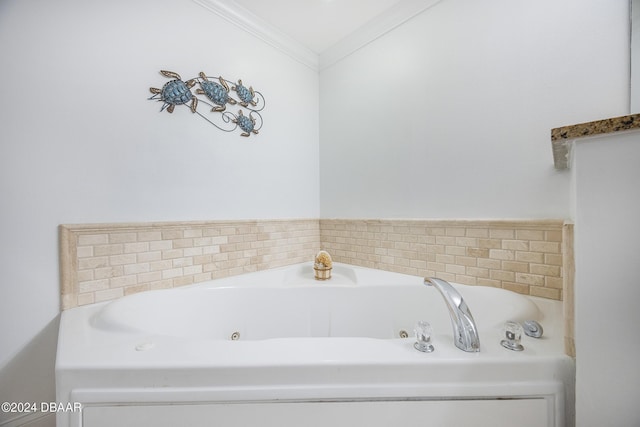 bathroom featuring a washtub and ornamental molding