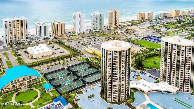 aerial view featuring a water view and a city view