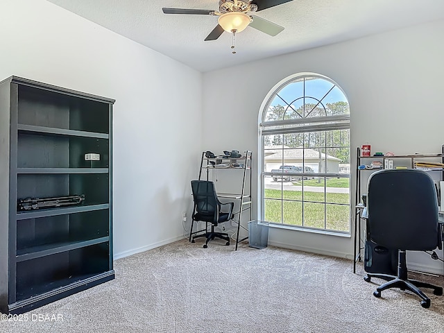 12 Kathleen Trl, Palm Coast, FL 32164 - carpeted office space with ceiling fan, a textured ceiling, and baseboards