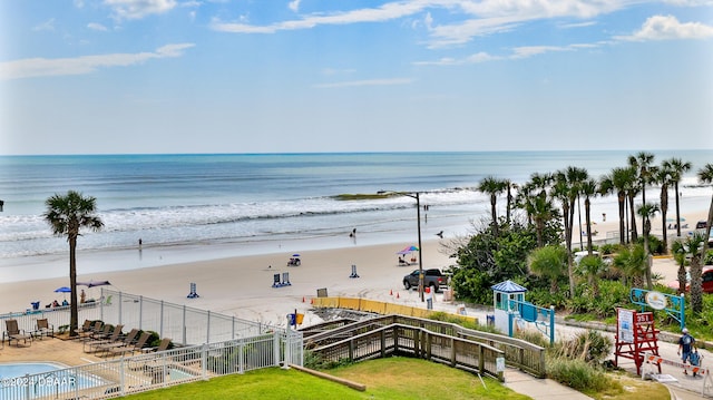 view of water feature featuring a beach view