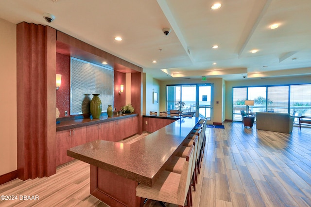 kitchen with light wood-type flooring and kitchen peninsula