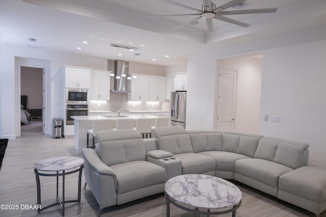 437 Aquamarine Way, Daytona Beach, FL 32124 - living area featuring recessed lighting, a ceiling fan, and light wood-style flooring