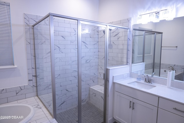 437 Aquamarine Way, Daytona Beach, FL 32124 - bathroom featuring a stall shower, vanity, and a bath