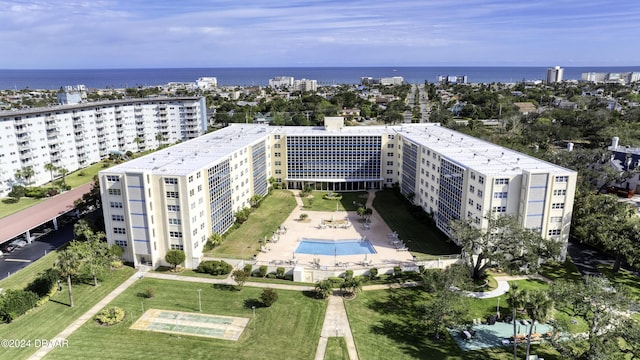 aerial view featuring a water view